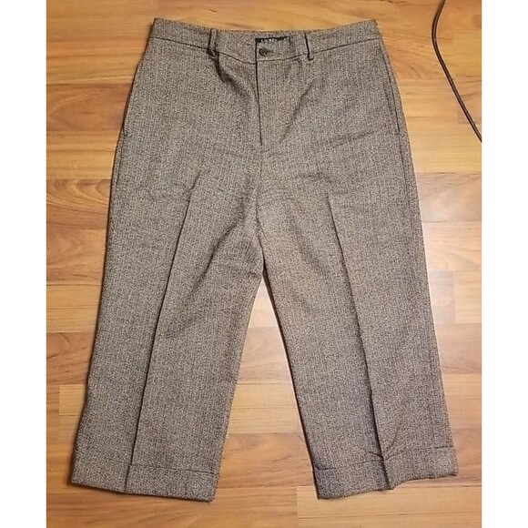 $195 Lauren Ralph Lauren Black Label Womens 14W Brown Tweed Wool Blend Pants T37 - Picture 1 of 8